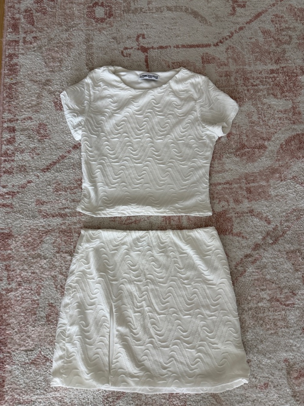 Princess Polly White Textured Two-Piece Top and Skirt Set